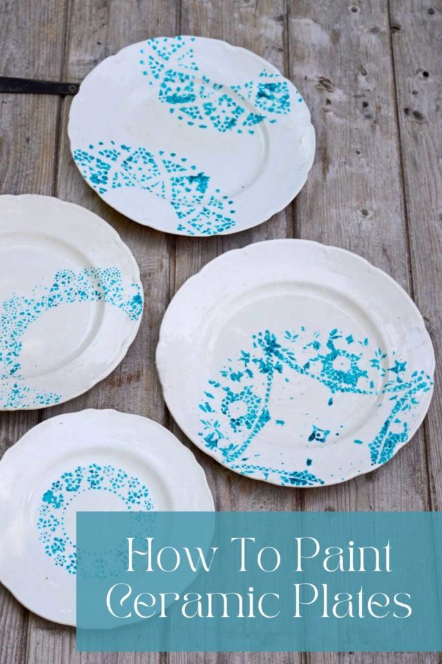 How to Paint on Plates and Make it Permanent (with Doilies) Pillar Box Blue