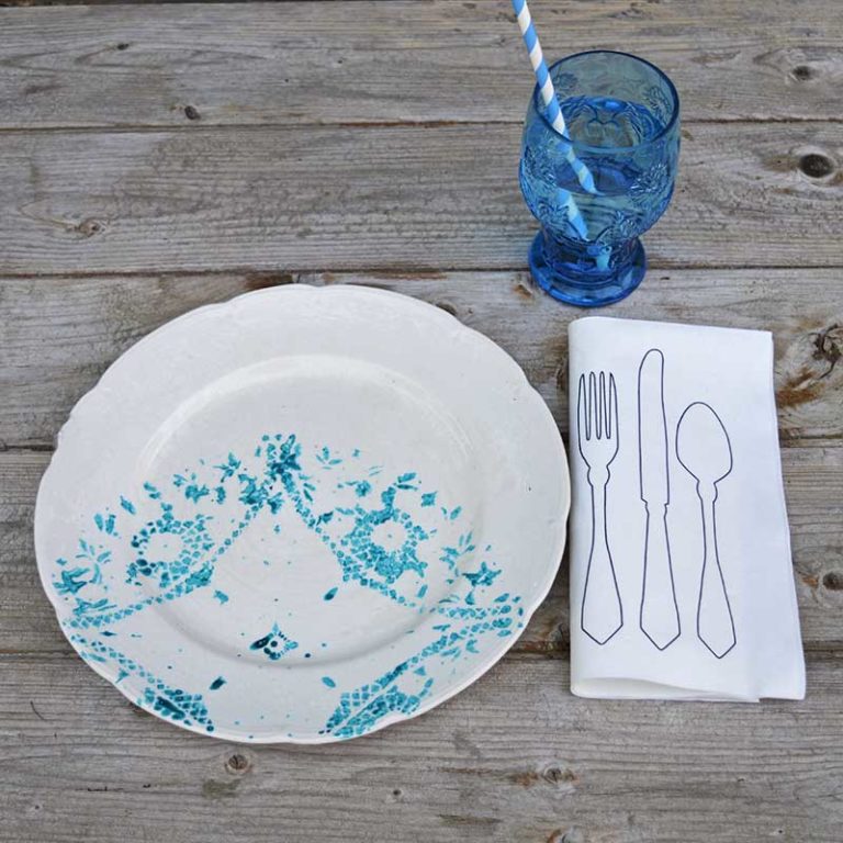 How to Paint on Plates and Make it Permanent (with Doilies) Pillar