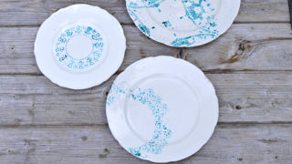 How to make a painted plate by using a doily as a stencil. Great way to add new life to old crockery.