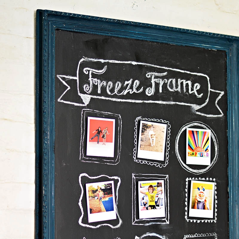 Create a fun easy way to show off your photos with this upcycled chalkboard frame.