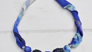 Make your own DIY Jewelry from upcycled scarfs and denim beads. Full tutorial.