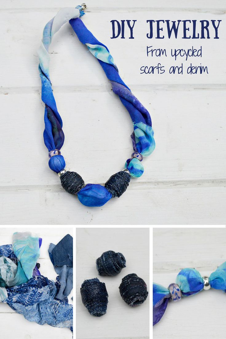 DIY Jewelry - Upcycled Silk Scarf Necklace - Pillar Box Blue