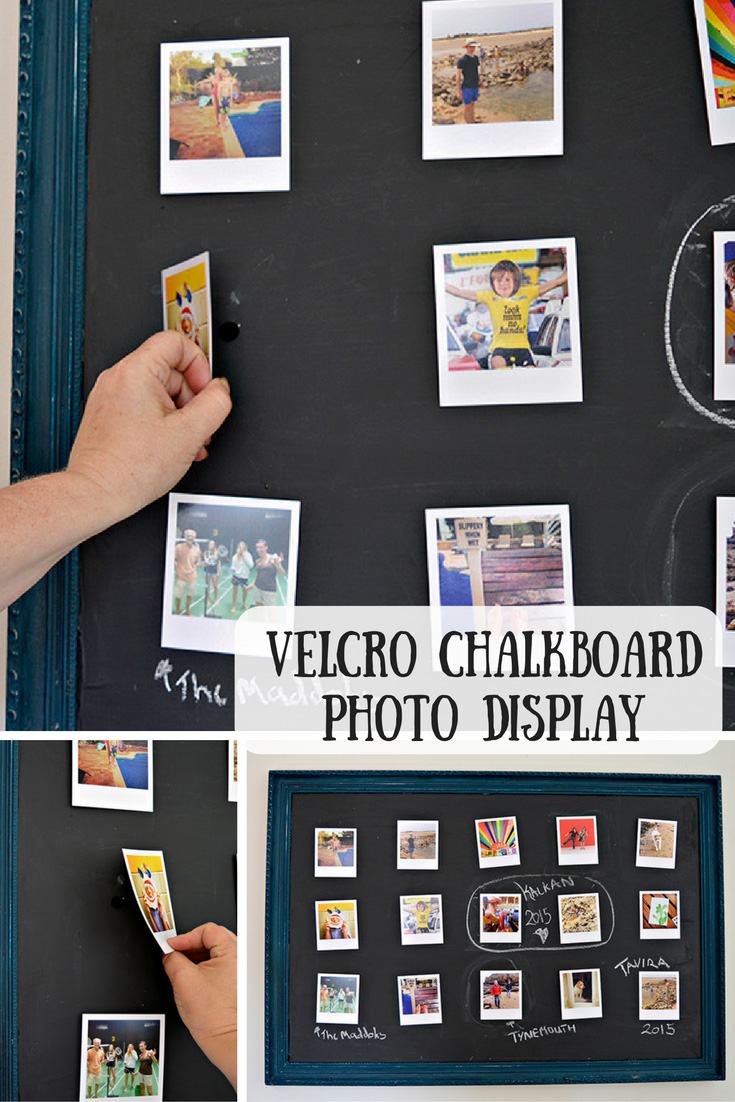 Upcycled picture into a chalkboard photo frame.  A fantastic way to display your photo's.  Not only can you move them around easily but you can also write your own tags on the board.