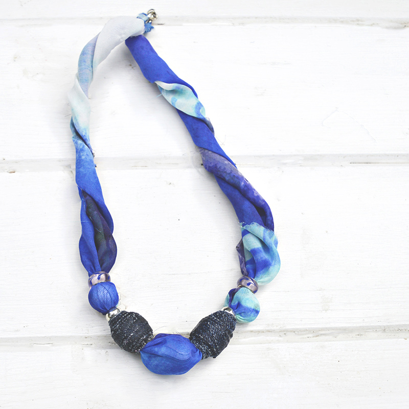 DIY Scarf Necklace Step by step Guide for Your Own Upcycled Creation Pillar Box Blue