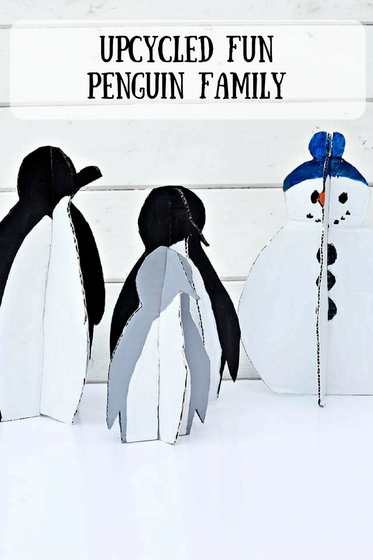 Upcycle all that Christmas packaging, by making your own DIY Christmas decorations.  You can make your own penguin family and snowman.