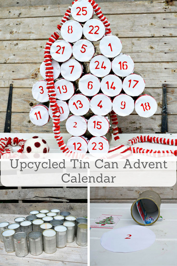 Make a rustic farmhouse style advent calendar for Christmas by upcycling your old tin cans.