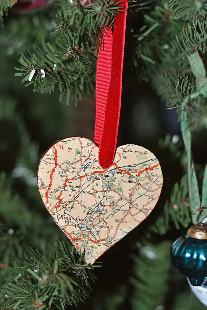 Map heart ornament