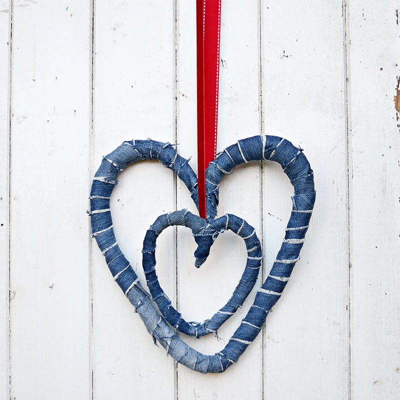 denim heart wreaths big and small