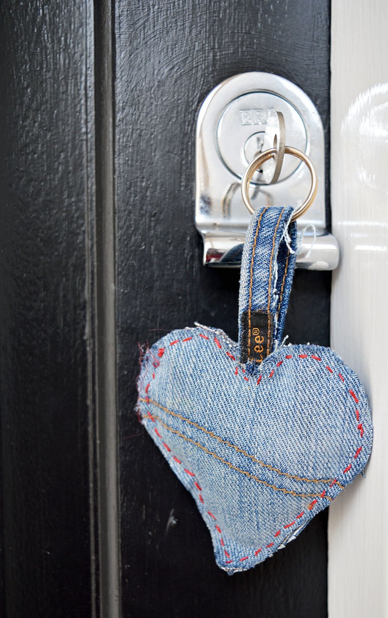 Denim heart keychain