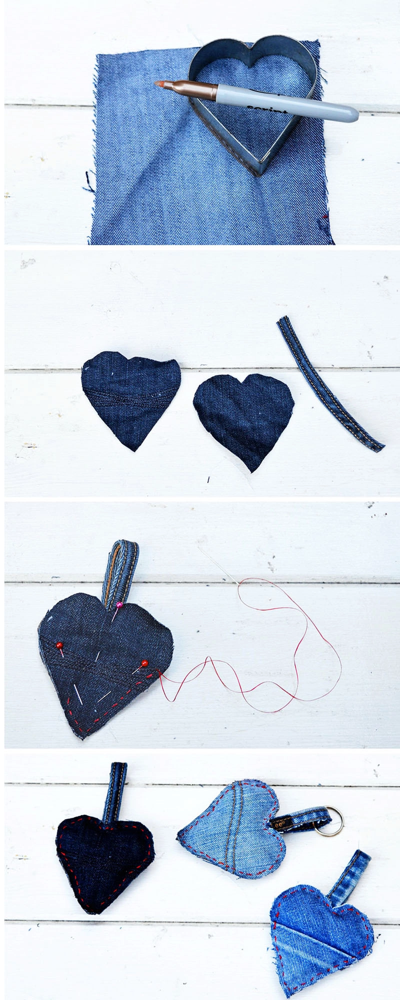 making denim hearts