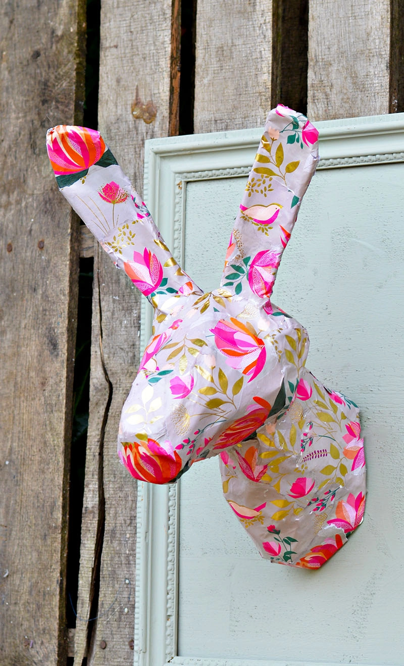 DIY gorgeous spring/Easter wall decoration.  An Anthropologie knock off rabbit head.