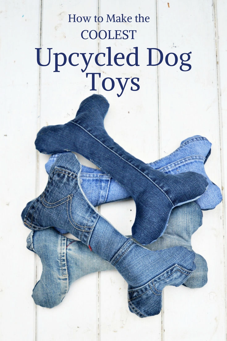 How to upcycle your old jeans into some cool handmade dog toys.  complete with squeakers.