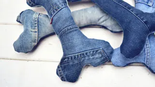 Make your own cool denim handmade dog toys for a fraction of the price of shop bought ones. complete with squeak
