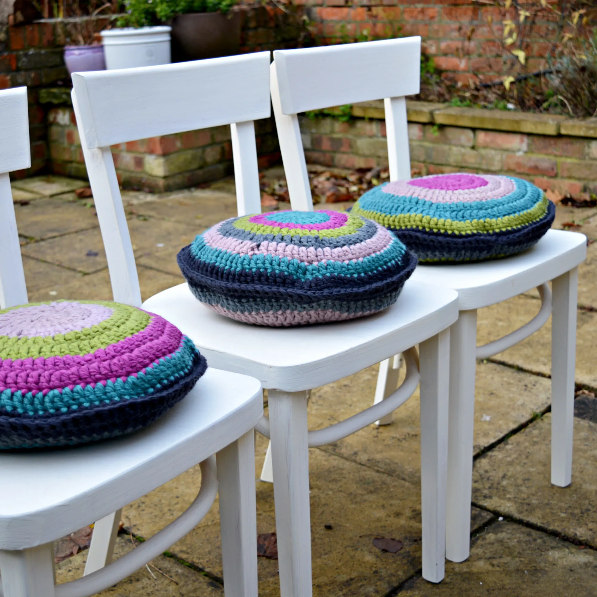 From drab to fab.  Simply upcycled chairs with chalk paint and crochet cushion pads