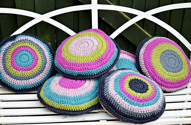 Crochet cushion covers for upcycled chairs.