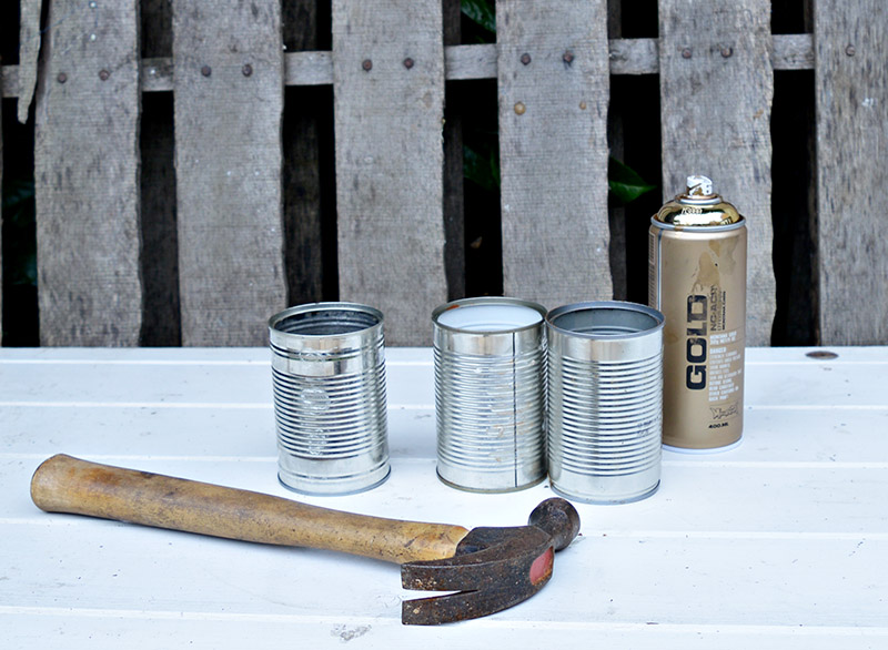 What you need to make shabby glam crushed upcycled tin can diy planters.