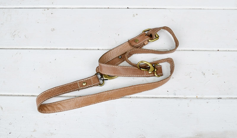 Leather handbag strap ready to upcycle into drawer pulls