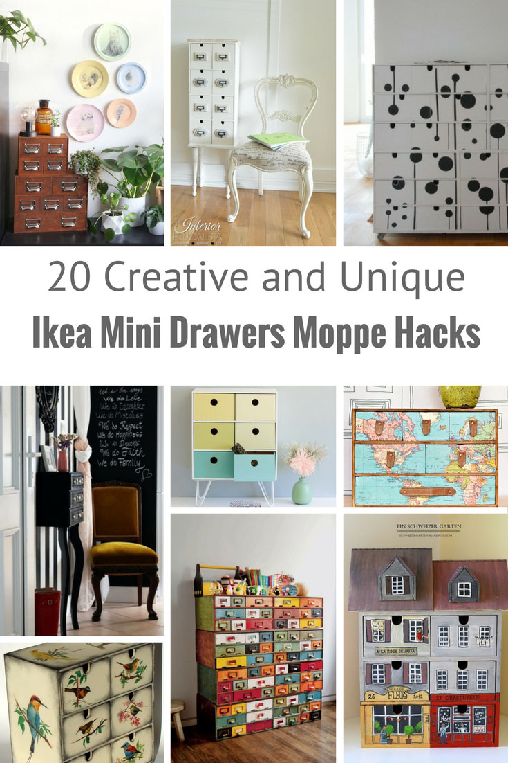 The Moppe Ikea Mini drawers come unfinished so they are ripe for hacking.  Here are some of the most innovative and creative mini drawers hacks.