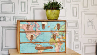 A fantastic IKEA Moppe hack with a vintage world map and leather draw handles. Full step by step instructions.