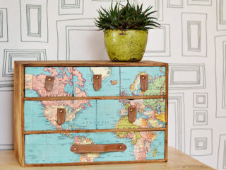 A fantastic IKEA Moppe hack with a vintage world map and leather draw handles. Full step by step instructions.