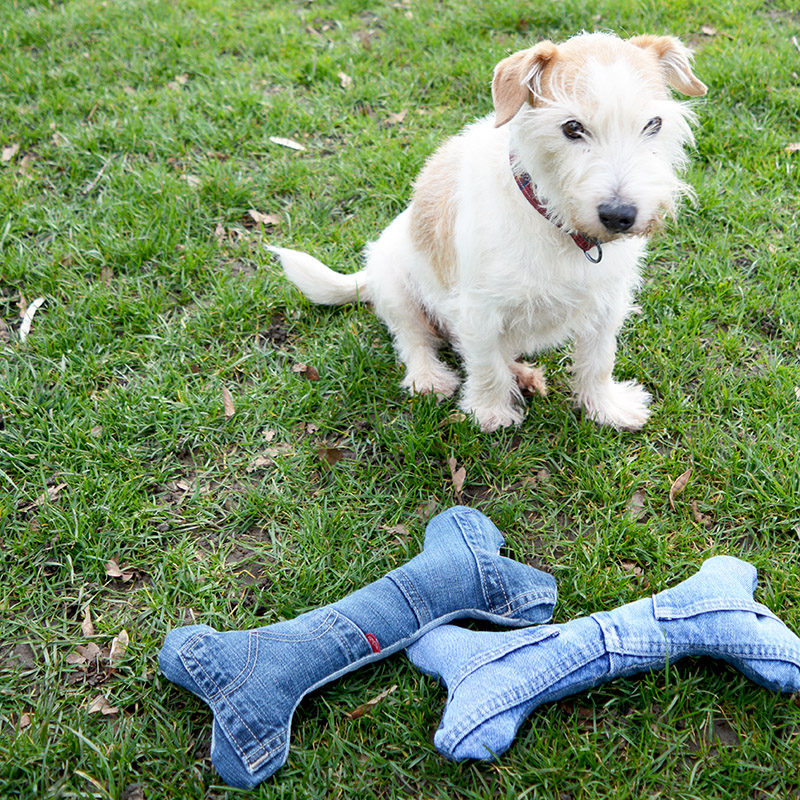 DIY denim dog toy - 11 Ways to Upcycle Old Clothes.  Earth Day, World environment day, recycle and redesign clothing, how to upcycle clothes without sewing, thrift store clothes upcycled, diy t shirt ideas no sew, diy clothes step by step, diy old clothes ideas, no sew t shirt alterations, diy clothing hacks,  diy clothes tutorials