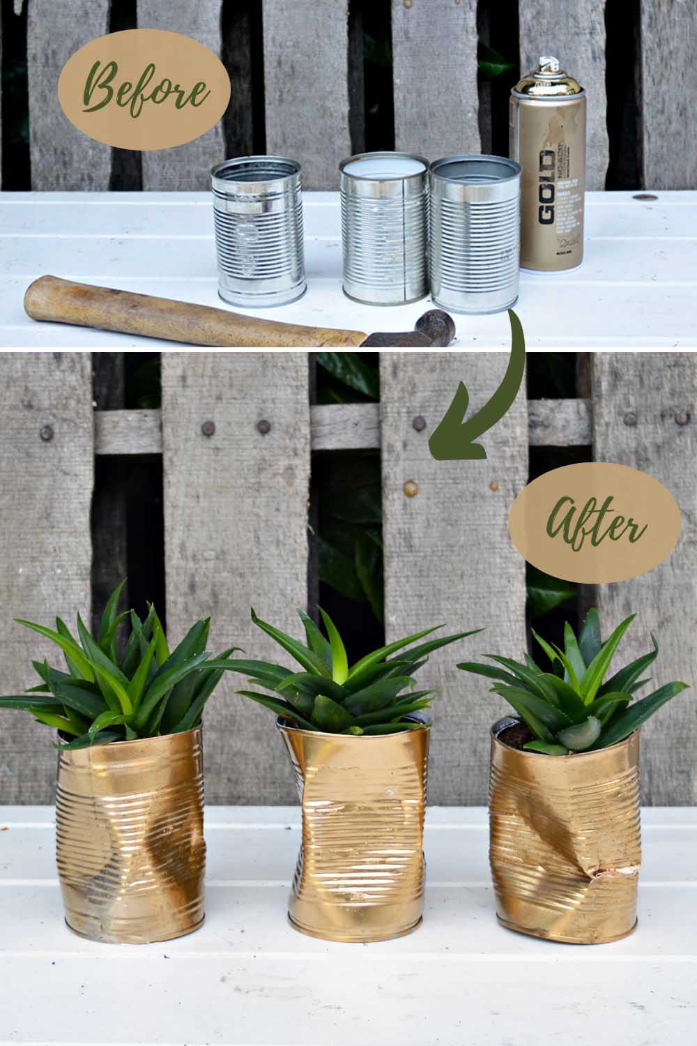 How to Make Gold Crushed Can DIY Planters Pillar Box Blue