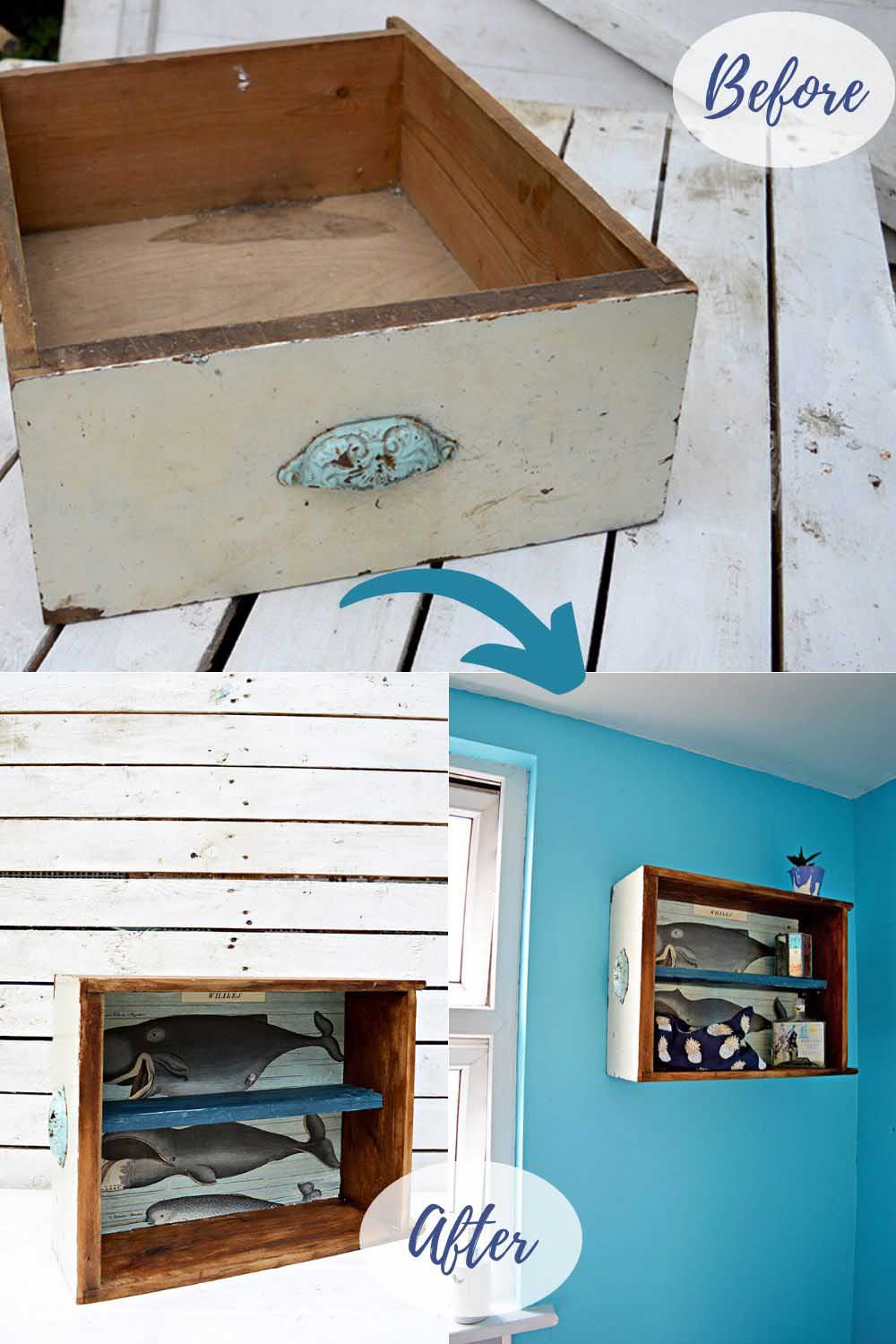 How To Make Upcycled Drawers into a Handy Wall Unit Pillar Box Blue