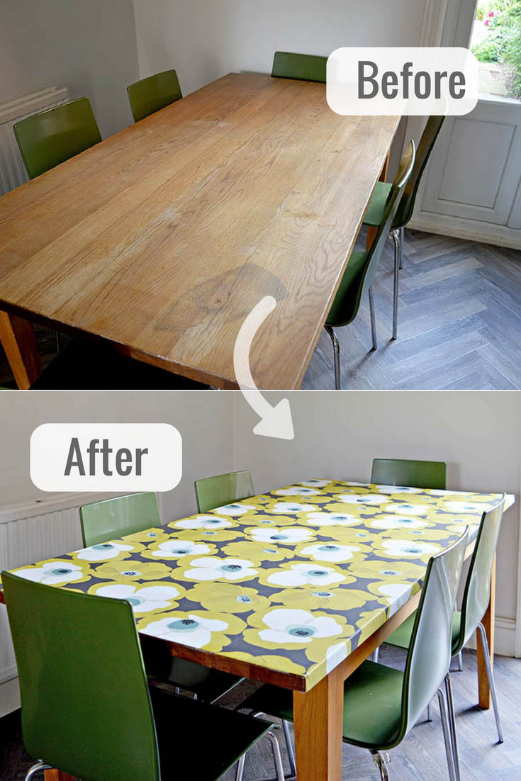 decoupage tabletop with wallpaper