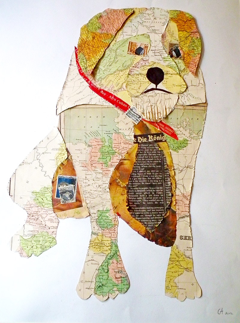 Map art dog collage portrait s