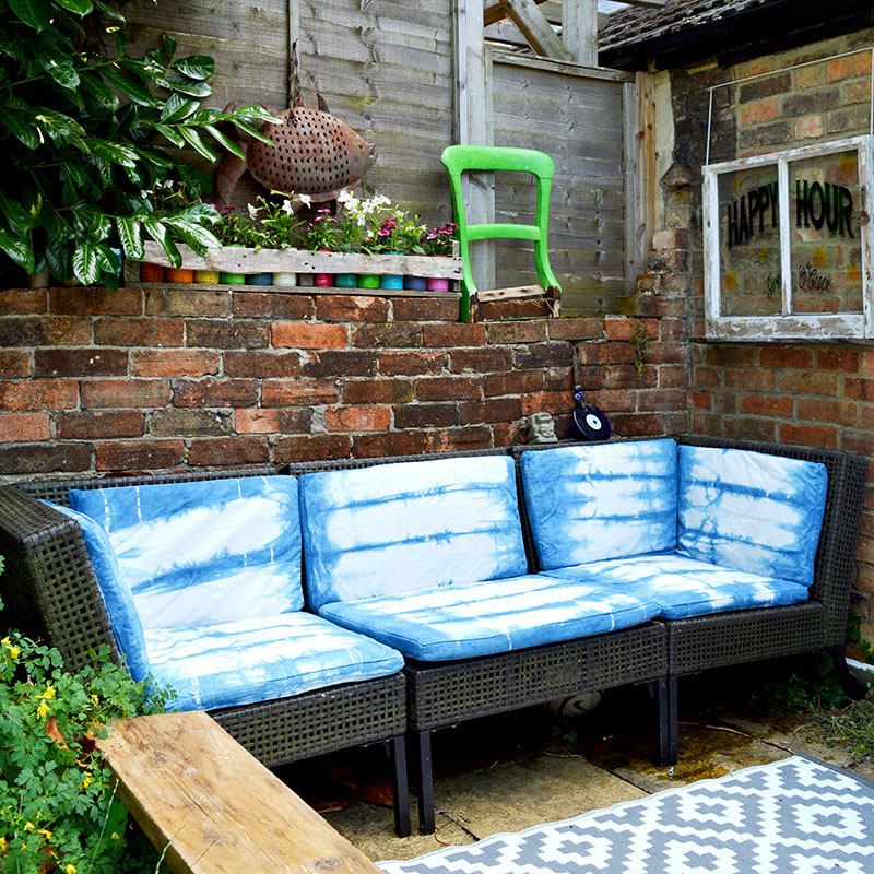 Ikea Ammero hack with indigo shibori dyeing a great way to bring new life into outdoor sofa cushions