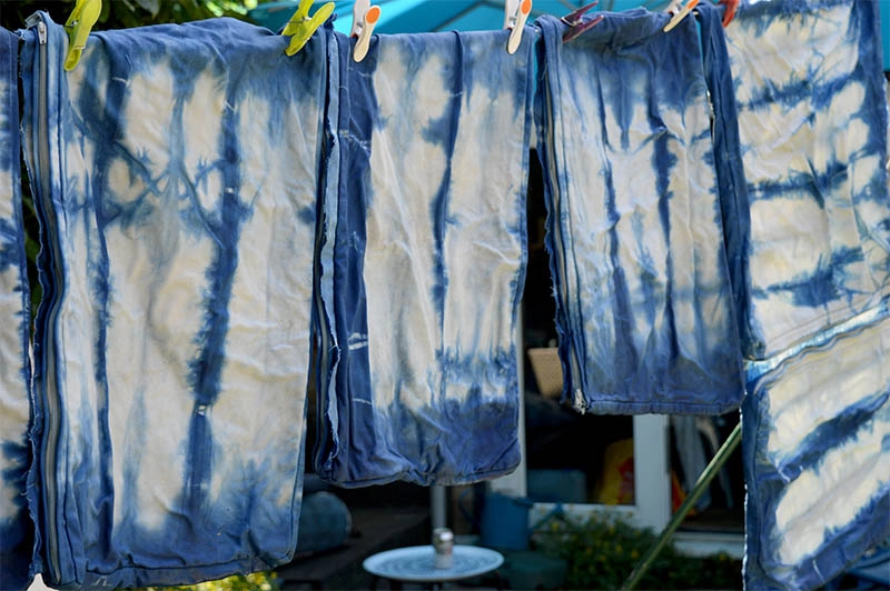 Drying my shibori dyeing accordion fold