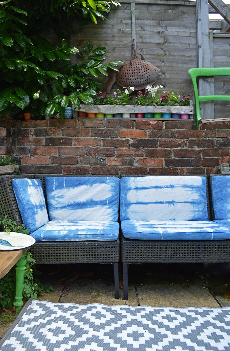 Ikea Ammero hack with indigo shibori dyeing a great way to bring new life into outdoor sofa cushions