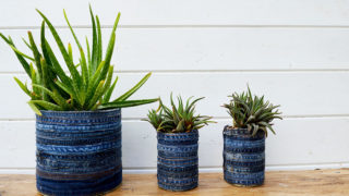 How to upcycled denim and tin cans into awesome recycled jeans planters.