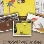 upcycled leather bag with scarlet macaw print