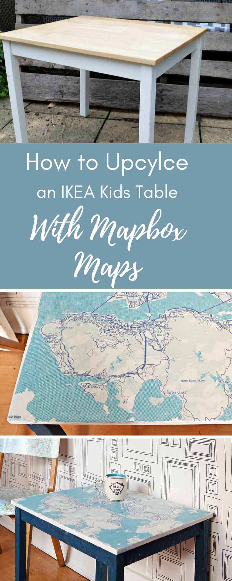 Upcycled IKEA kids table with mapbox maps