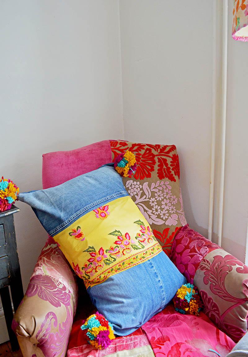 Easy Way To Make Colourful Boho Style Jeans Pillows Pillar Box Blue