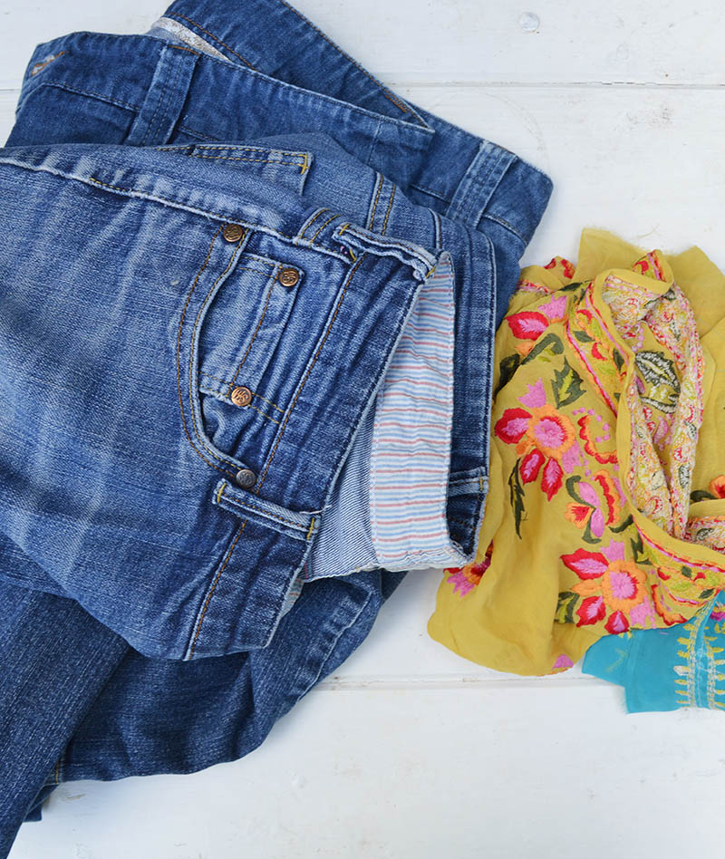 Jeans and Sari Trim for Boho Pillows DIY