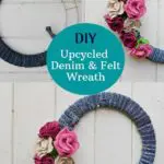 Upcycled Denim wreath with felt flowers