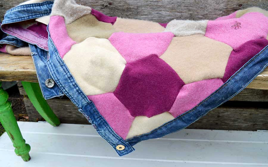 Hexagon patchwork recycled sweater blanket