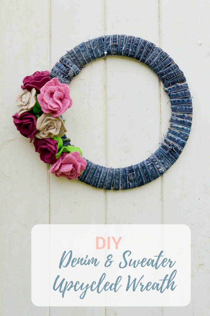This gorgeous denim wreath for all seasons is simply made from leftover scraps from other projects. Felt scraps for the roses and jeans seams for the base.