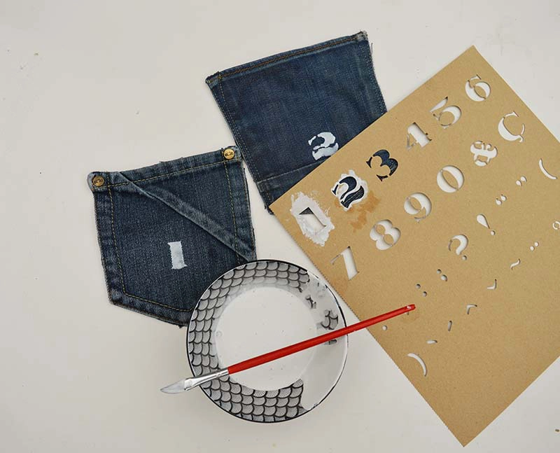 Stenciling denim pockets for a handmade advent calendar