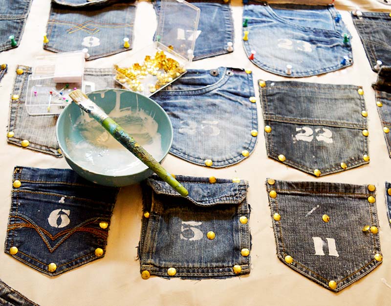 glueing denim pockets to curtain s