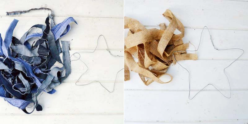 strips of denim and burlap for making rustic stars