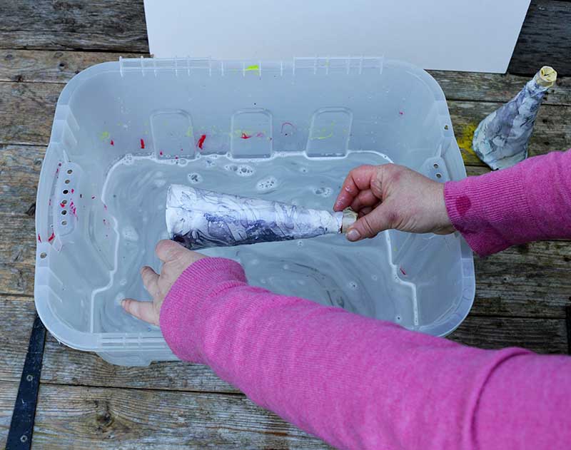 Marbling air dry candle holders.