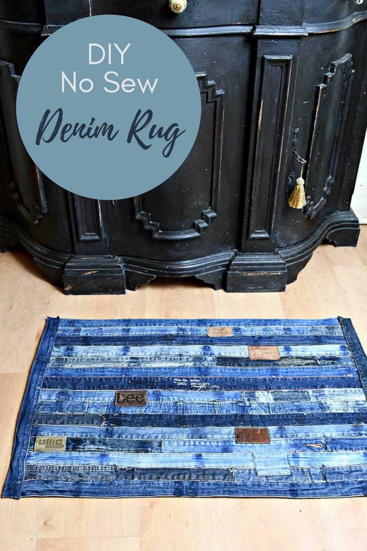 Unique denim rug made from repurposed jeans waistband. Full tutorial with no sewing involved. #denimrug #rug #upcycleddenim #repurposeddenim #diyrug #IKEAhack