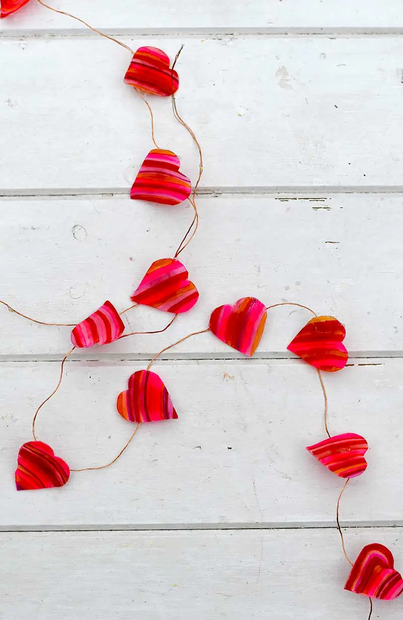 heart string lights made from shrink plastic and sharpies for Valentines day.