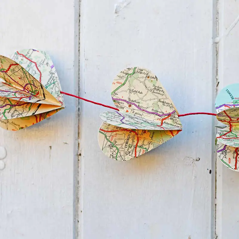 Map heart garland close up