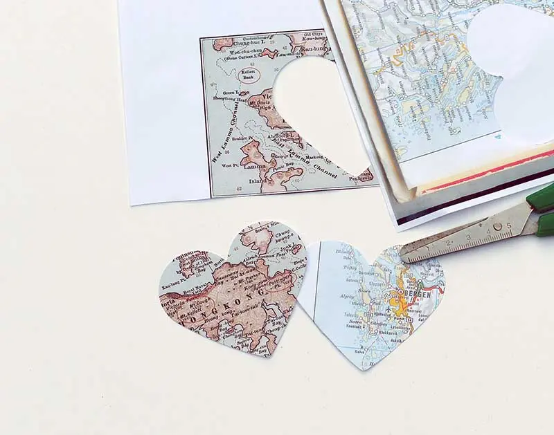 Cutting out map hearts