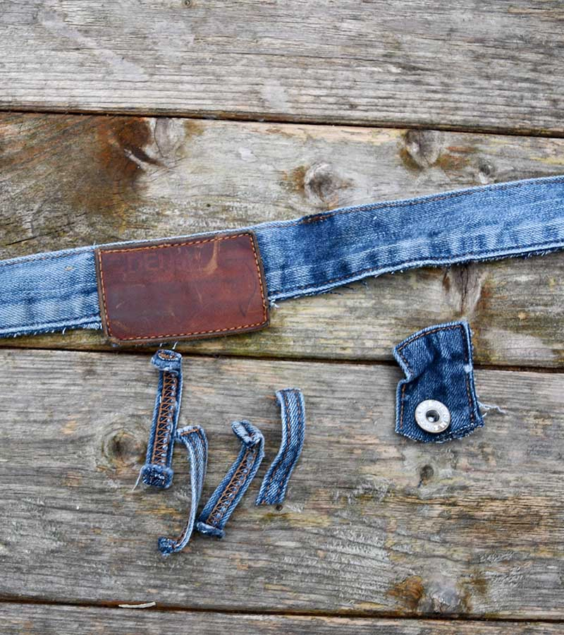 Jeans waistband prepared for making into rug.