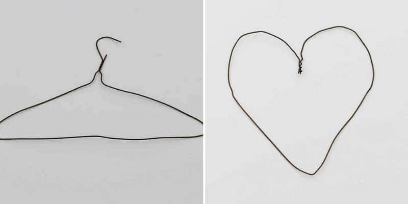 shaping a wire hanger into a heart shape